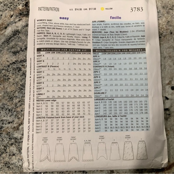 Butterick Pattern 3783 Women's Plus Sizes 6 Easy to Sew Skirts 28W, 30W, 32W - Picture 2 of 4